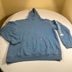Carhartt Midweight Sleeve Logo Hoodie Blue Heather Mens 2XL Tall K288 H68